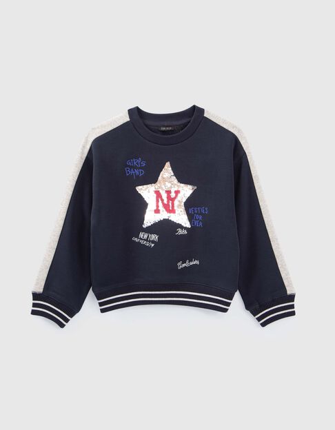 Blaues Mädchensweatshirt mit Stern aus Wendepailletten - IKKS