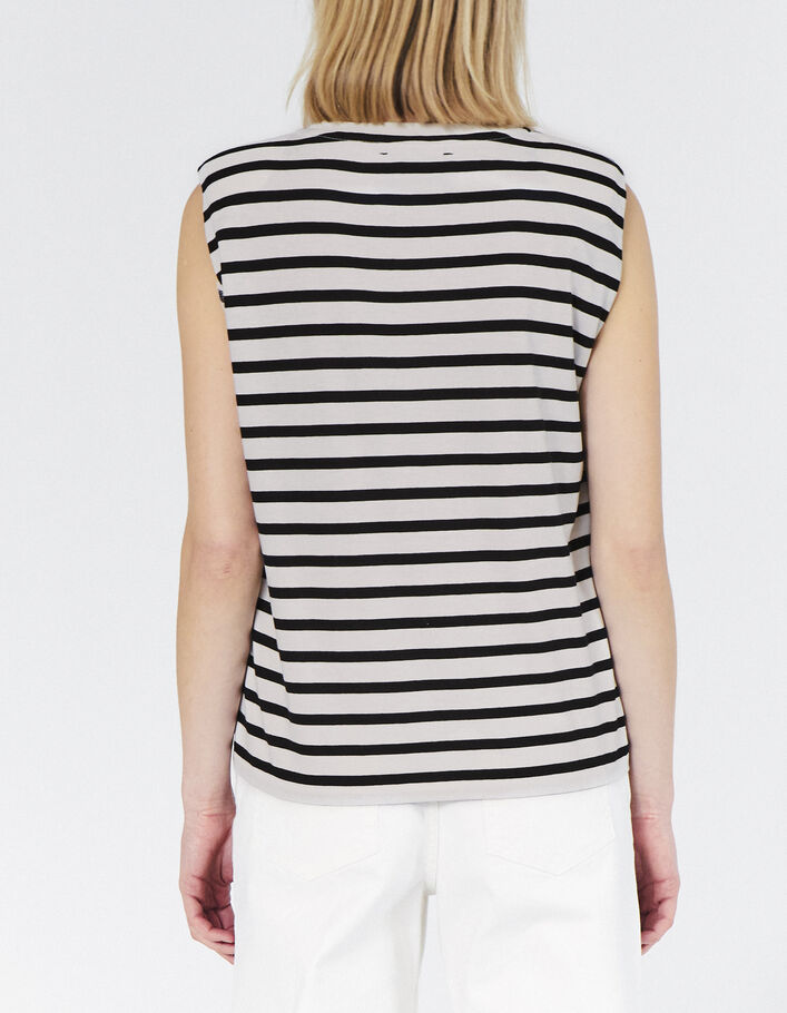Women’s ecru sailor top with black stripes and epaulets - IKKS