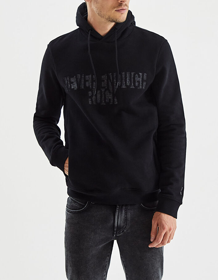 Sweat noir à capuche avec message Homme