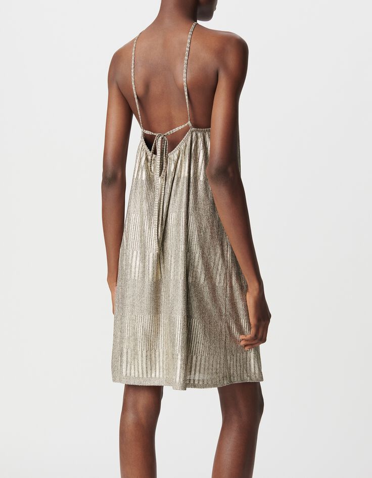 Robe dor&eacute;e maille m&eacute;tallis&eacute;e c&ocirc;tel&eacute;e Femme-3