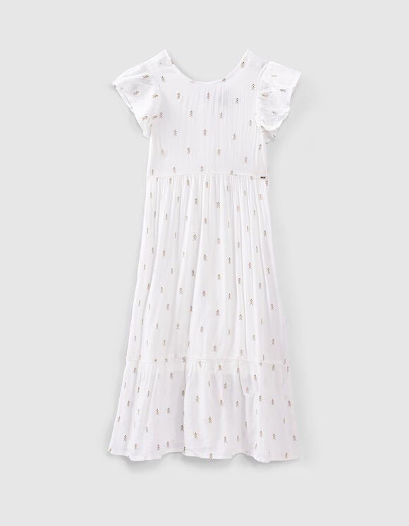 Girls’ off-white lurex thread embroidered long dress