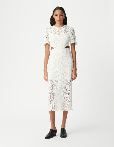 Women's chic white macramé lace dress - IKKS