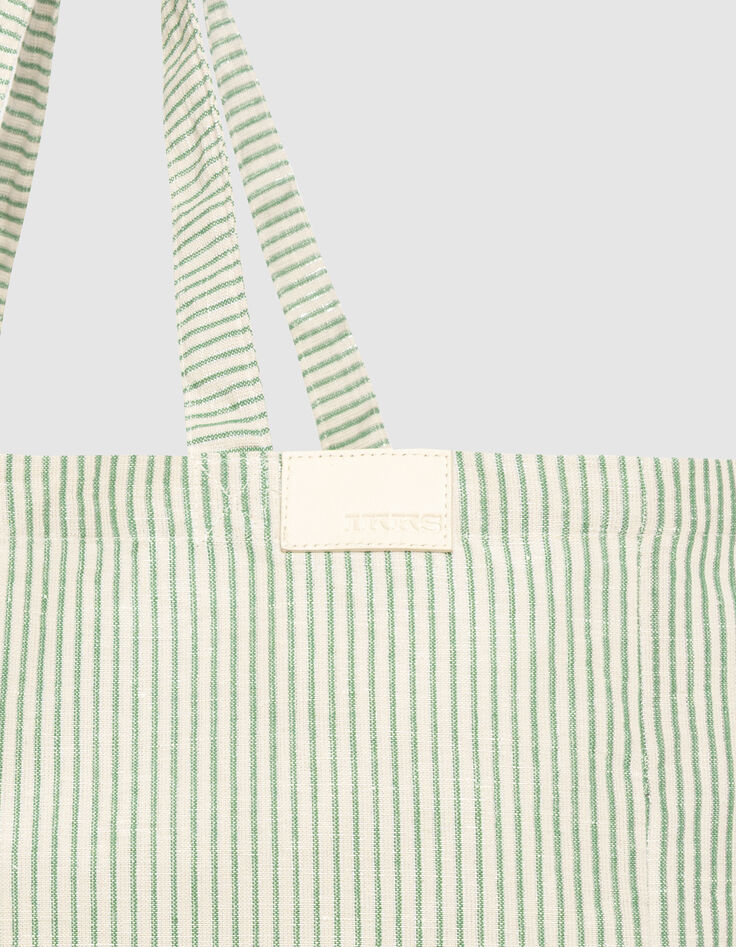 Sac cabas vert toile motif rayures transat-4
