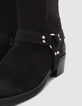 Boots noirs cuir velours esprit motard Femme-4