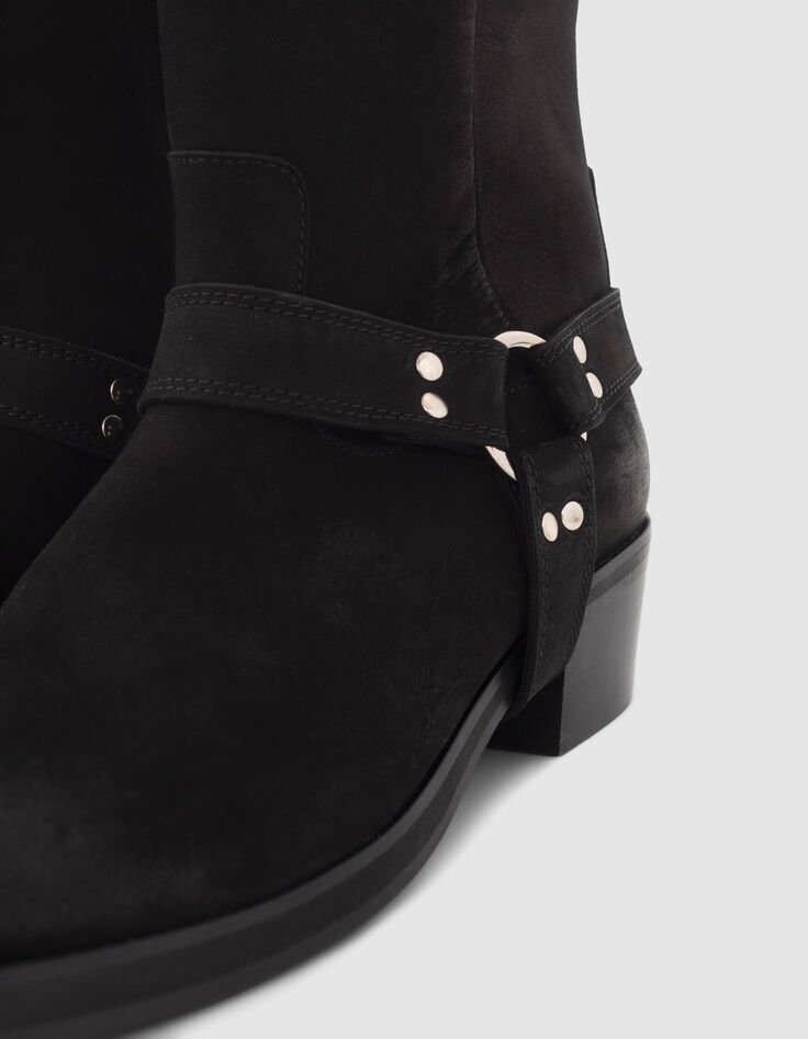 Boots noirs cuir velours esprit motard Femme-4