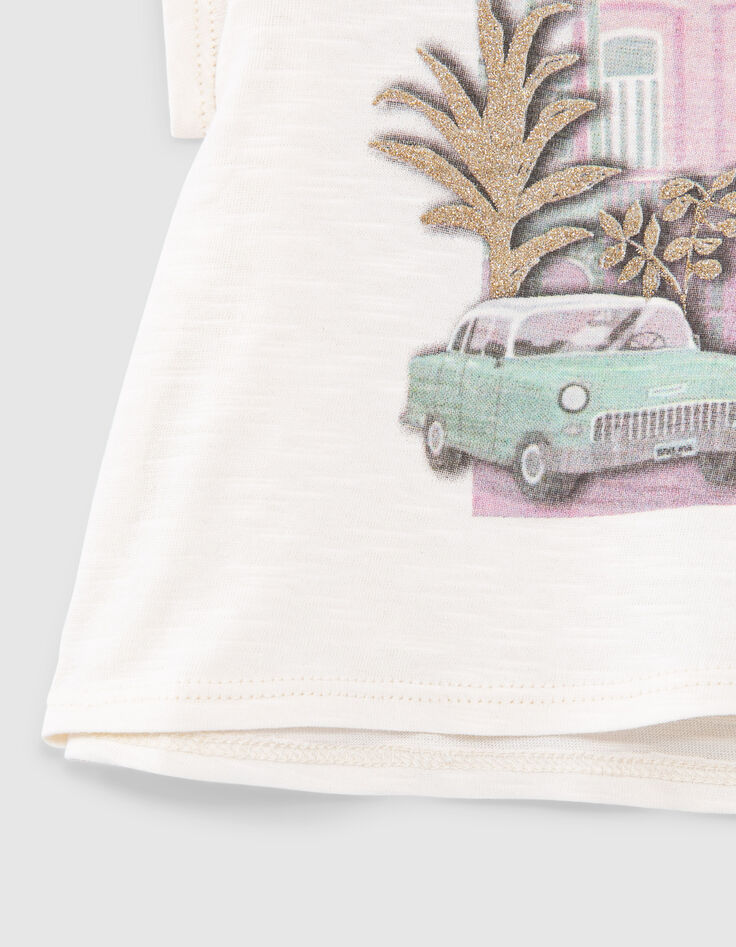 Camiseta crudo coche cubano palmeras bebé niña-3