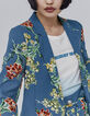 Smaragdgr&uuml;ner Damenchiffonblazer mit Blumenstrau&szlig;-Print-4