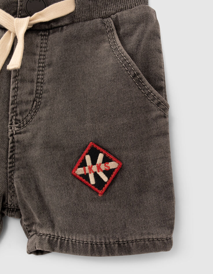 Baby boys’ grey denim elasticated waist Bermuda shorts-3