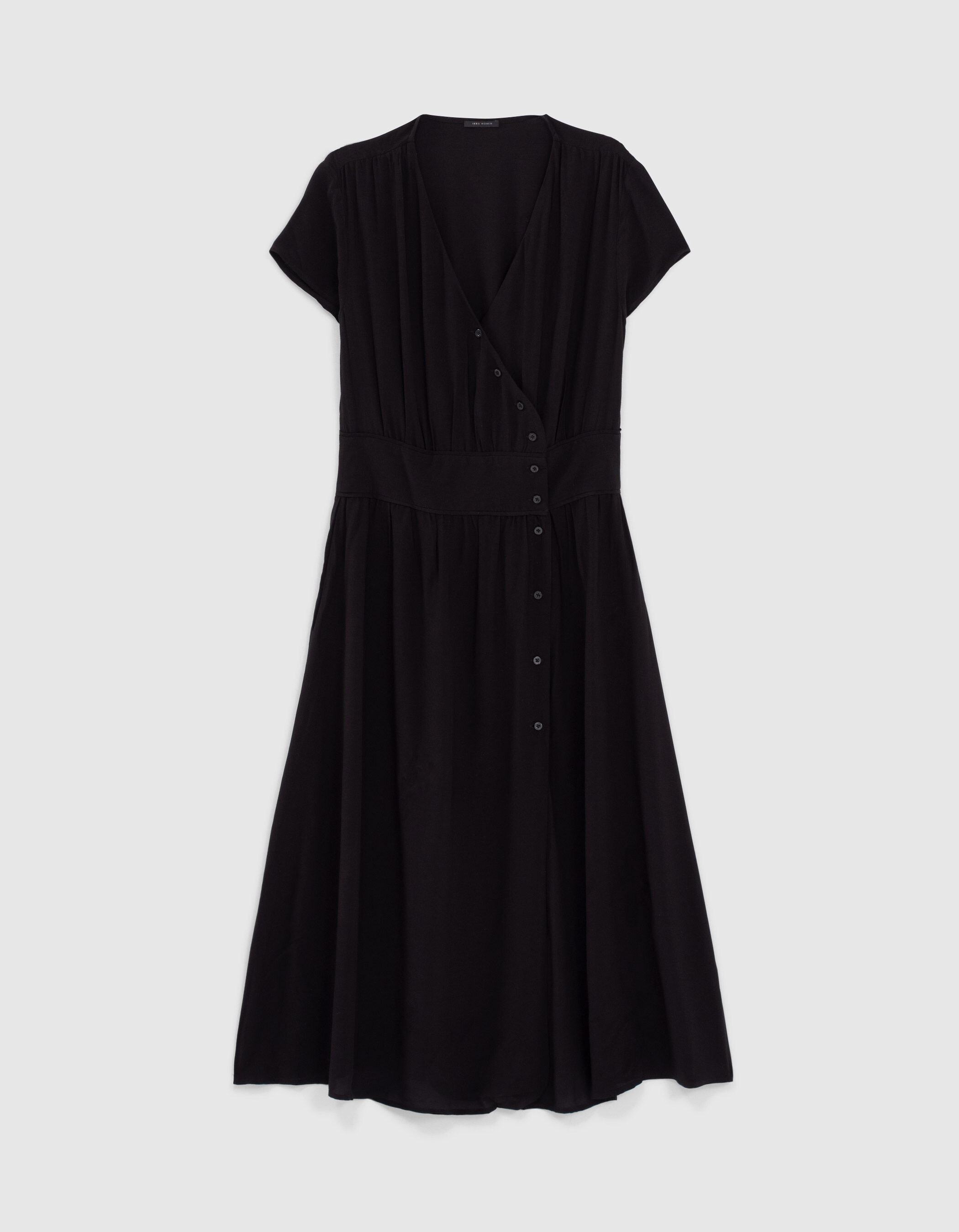 Robe midi boutonnee noire en crepe femme IKKS