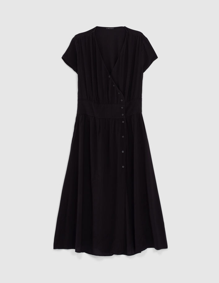 Zwarte crêpe midi-jurk met knopen dames - IKKS