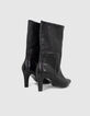 Schwarze Damenlederstiefeletten mit schmalem Absatz-4