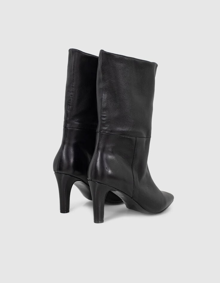 Schwarze Damenlederstiefeletten mit schmalem Absatz-4