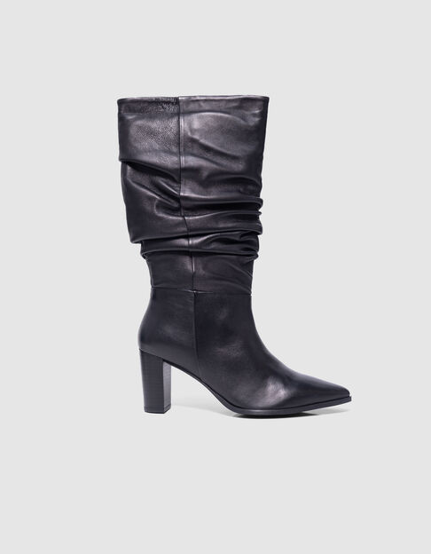 Damen schwarz Leder drapiert Schaft Ferse Stiefel - IKKS