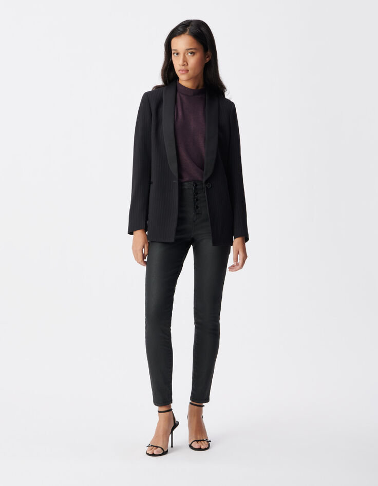 Women's black tennis color stripe suit jacket-7