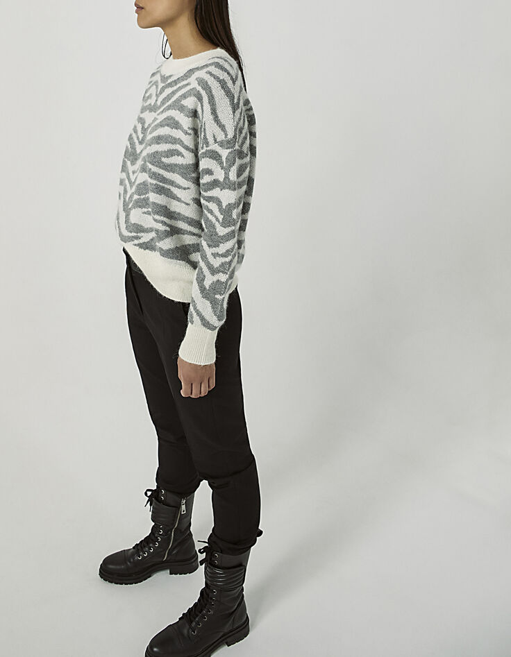 Luchtig gebreide trui jacquard zebramotief dames-3