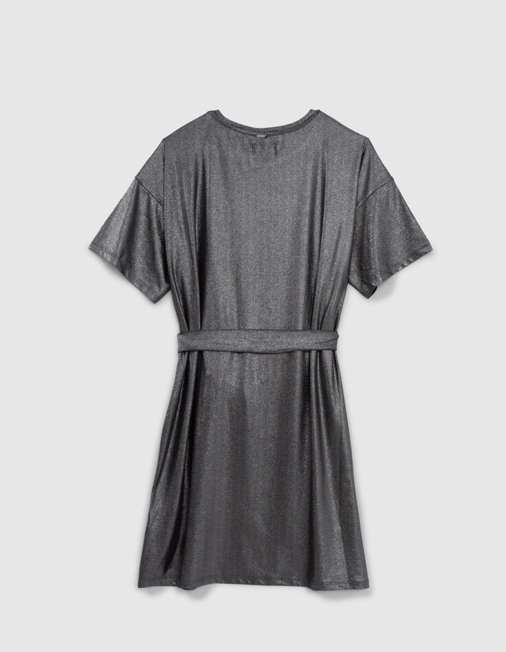 Vestido silver punto lamé cinturón niña-3