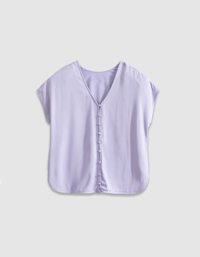 Women's reversible lilac short-sleeve top front/back - IKKS