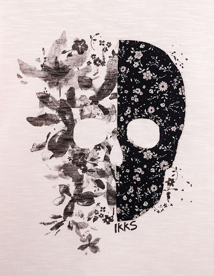 Camiseta rosa pálido con calavera de flores niña-3