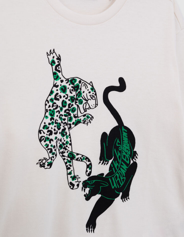 Boy's ecru organic cotton visual double panther T-shirt-2