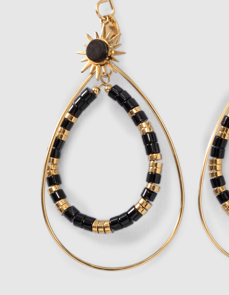 Boucles d'oreilles noir et dor&eacute; perles Heishi Femme-3