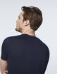 Dunkelblaues Herren-T-Shirt mit Streifen-Gesicht-Roboter-5