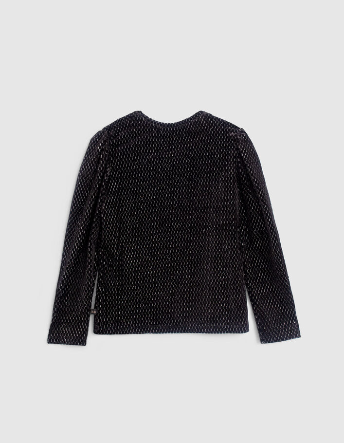 Girls’ black texture, lurex, jacquard velvet knit T-shirt-3