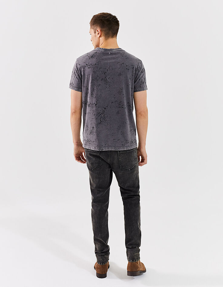 Mittelgraues Herren-T-Shirt, Tie-and-Dye-Tachismus-Effekt-3 Mittelgraues Herren-T-Shirt, Tie-and-Dye-Tachismus-Effekt-3