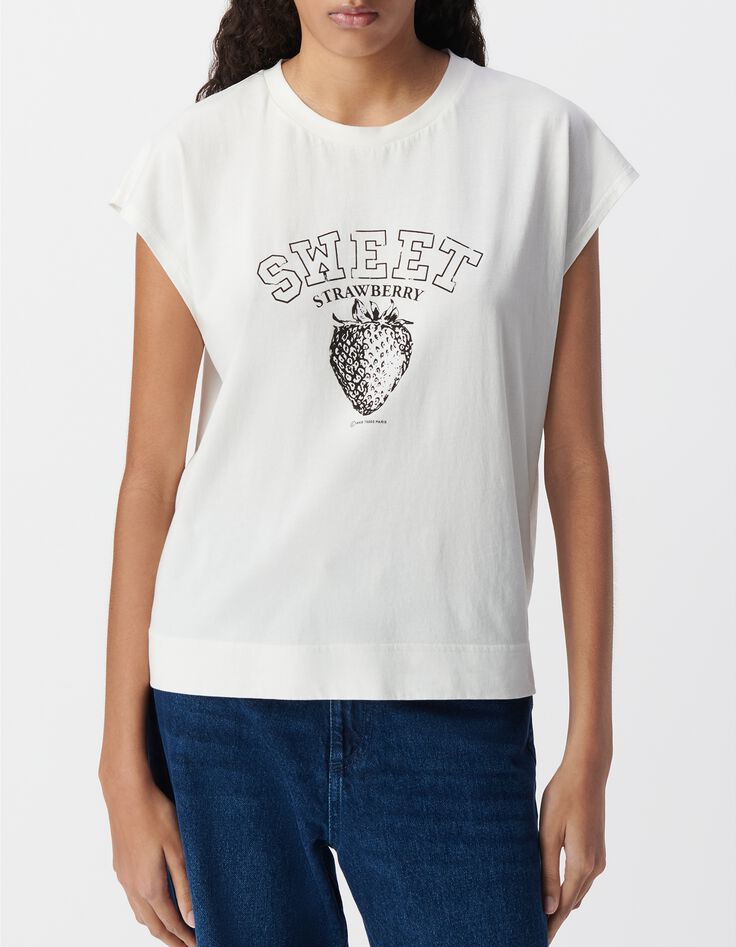 Tee-shirt manches courtes blanc visuel fraise-2