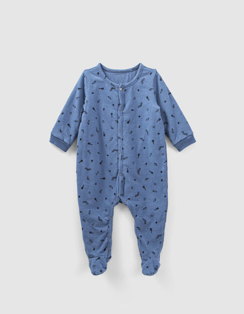 Baby’s medium blue rock print organic cotton sleepsuit - IKKS