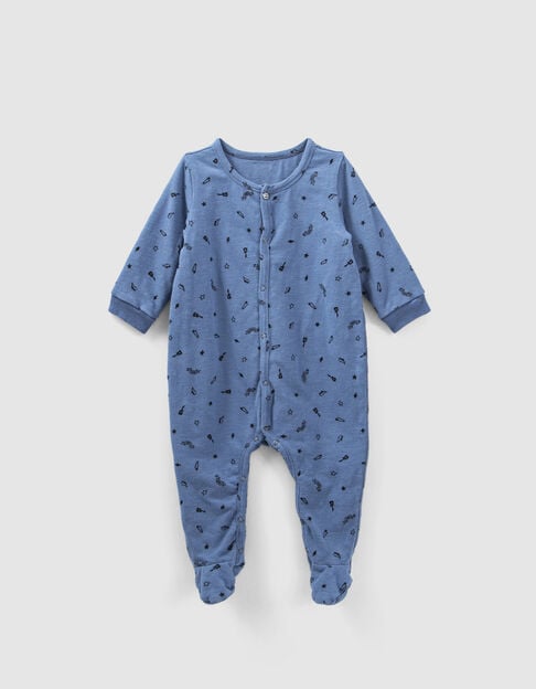Baby’s medium blue rock print organic cotton sleepsuit
