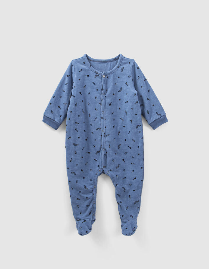 Baby’s medium blue rock print organic cotton sleepsuit-1