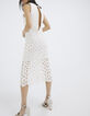 Vestido blanco roto ganchillo forro abertura lateral mujer-3