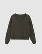 Damen Pullover mit V-Ausschnitt aus 100% Wolle, khaki-1