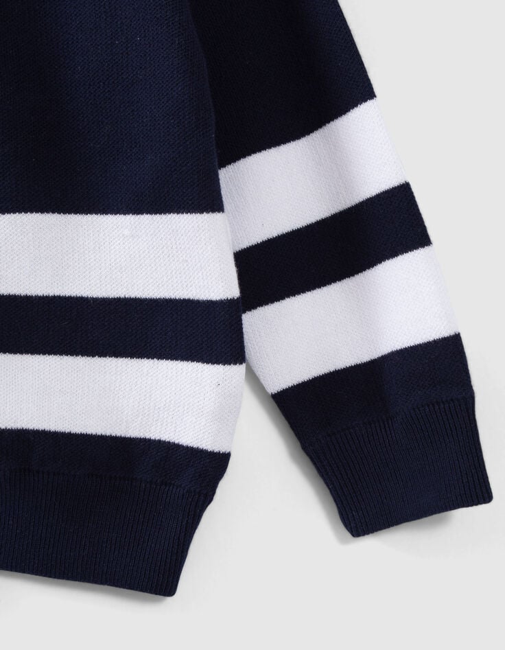 Boys' navy knit cardigan with white stripes-4