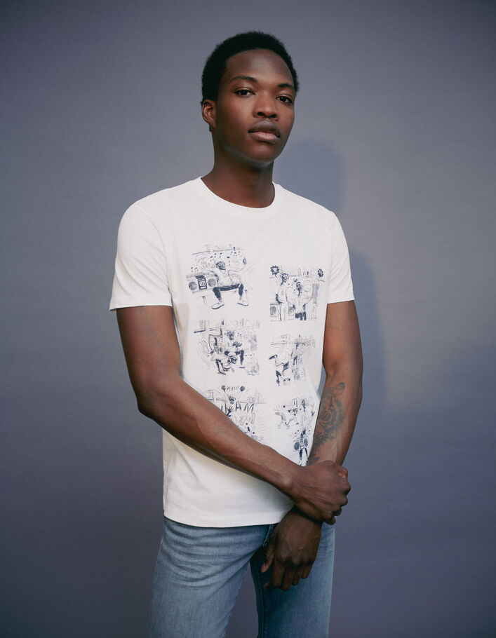 T-shirt blanc bio visuel BD Hip Hop Homme-7