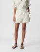 Short &eacute;cru gaze de coton rayures beiges Femme-2