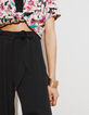 Schwarze, weite Damenhose mit abnehmbarem G&uuml;rtel-4
