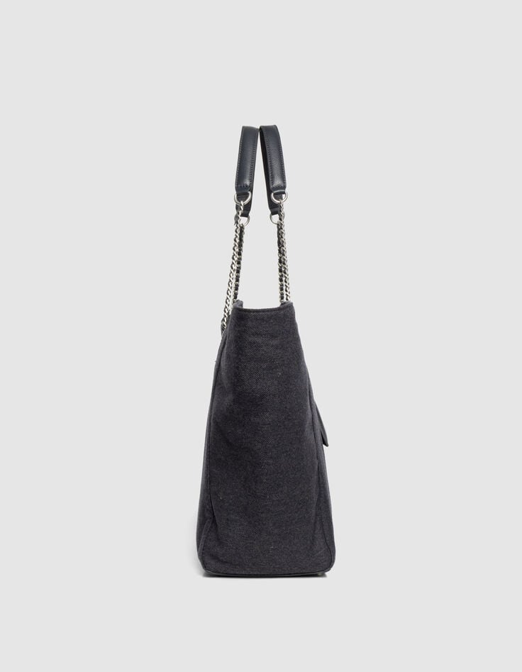 Women’s navy flannel and leather mix 1440 tote bag Size XL-5