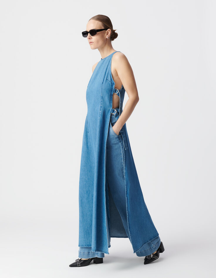 Langes Kleid aus wasserloser Jeans offen Seiten-2