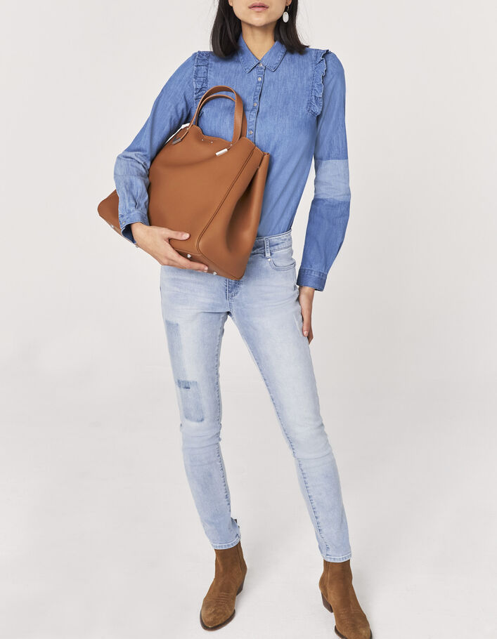 Overhemd in biojeans met patch-effect en volants dames-6