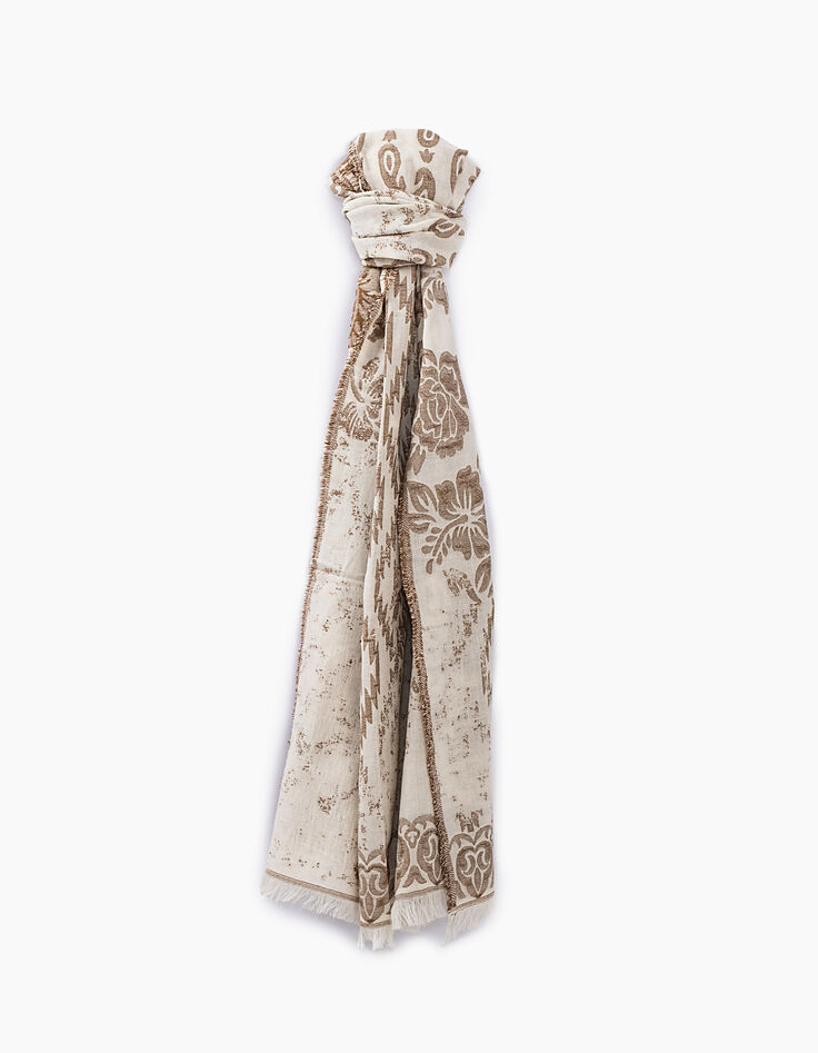 Pañuelo jacquard floral bordes flecos mujer-1 Pañuelo jacquard floral bordes flecos mujer-1