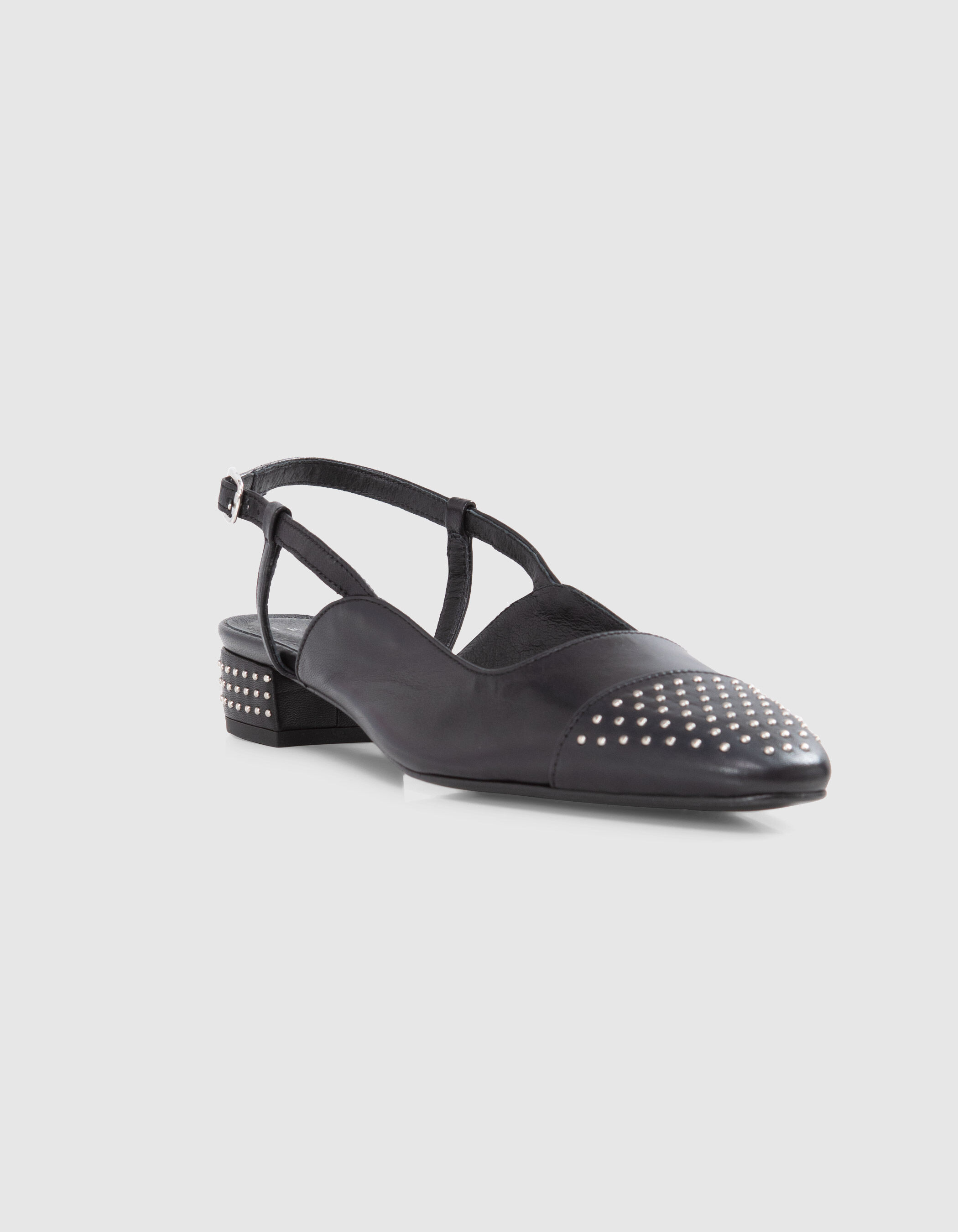 Women's black leather studded flat slingbacks
