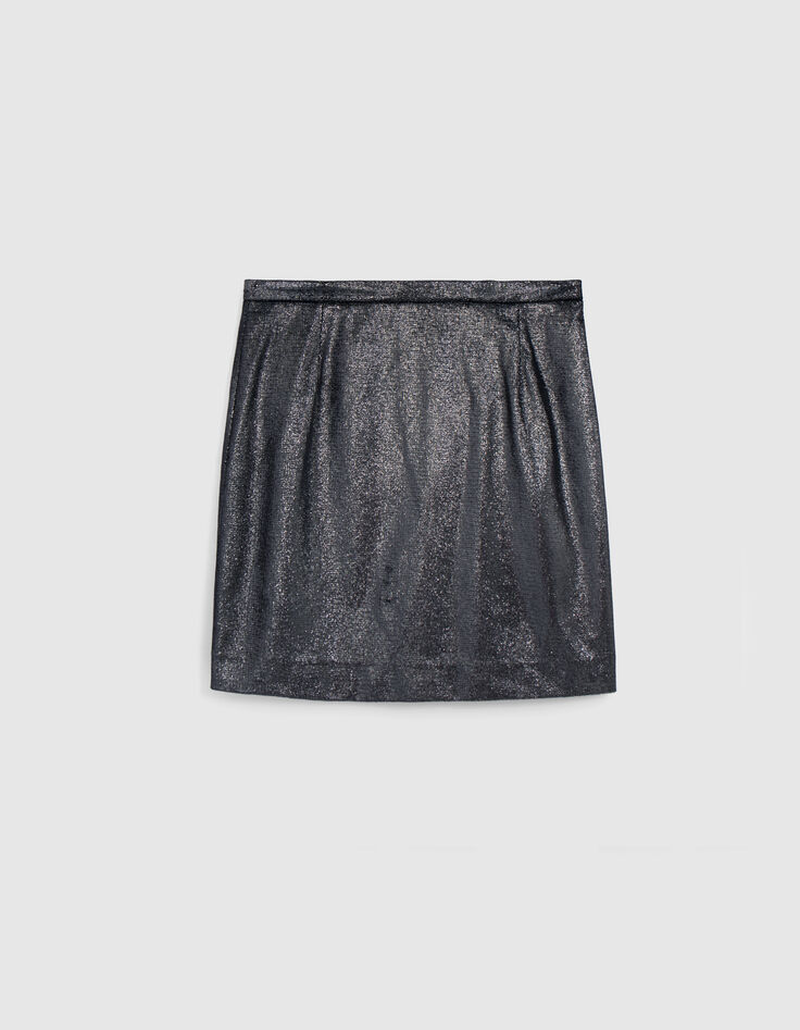 Jupe midi argentée velours métallisé Femme-8