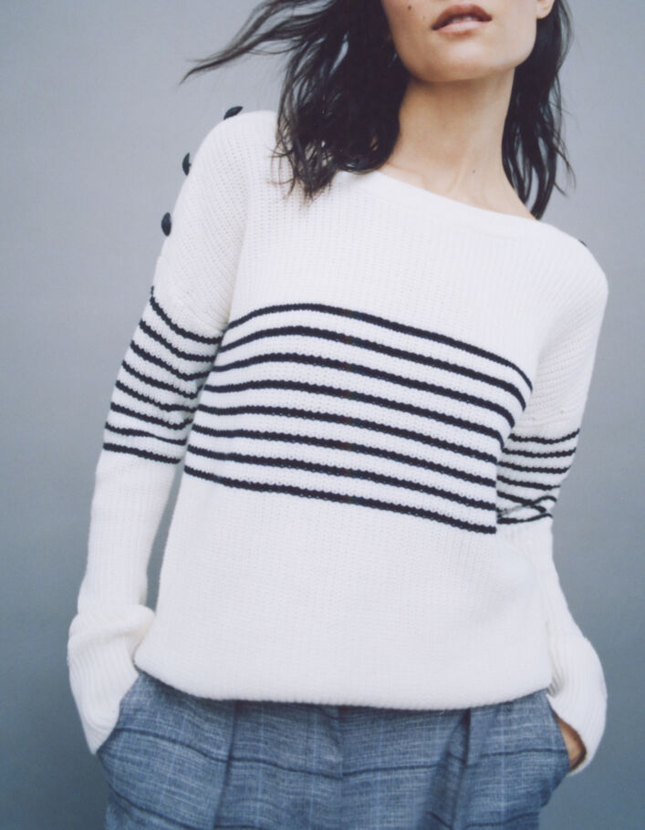 Women’s ecru knit sailor stripe sweater - IKKS