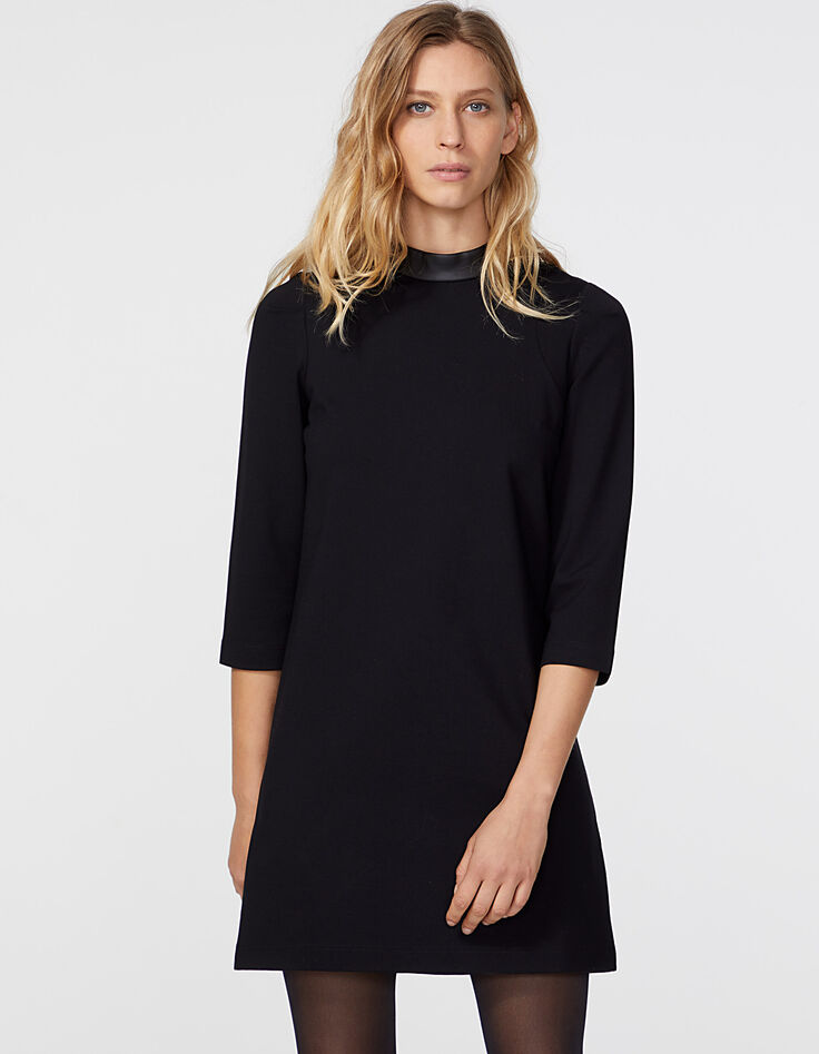 Robe droite maille milano col montant matière enduite femme-2