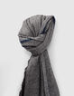 Men&rsquo;s grey scarf with indigo stripe & chevron motif-3