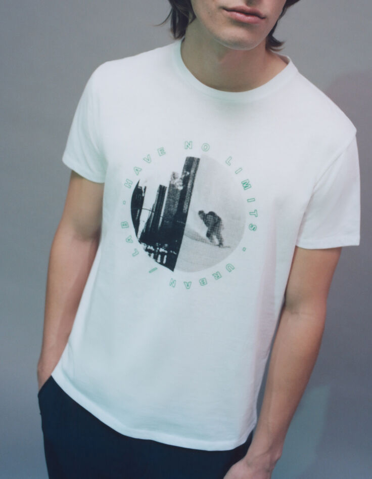 Wit T-shirt opdruk buildings DRY FAST Heren-1