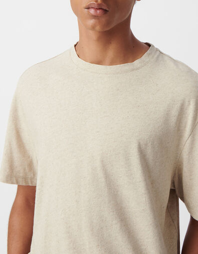 Herren-T-Shirt, beige meliert, Baumwolle und Leinen - IKKS