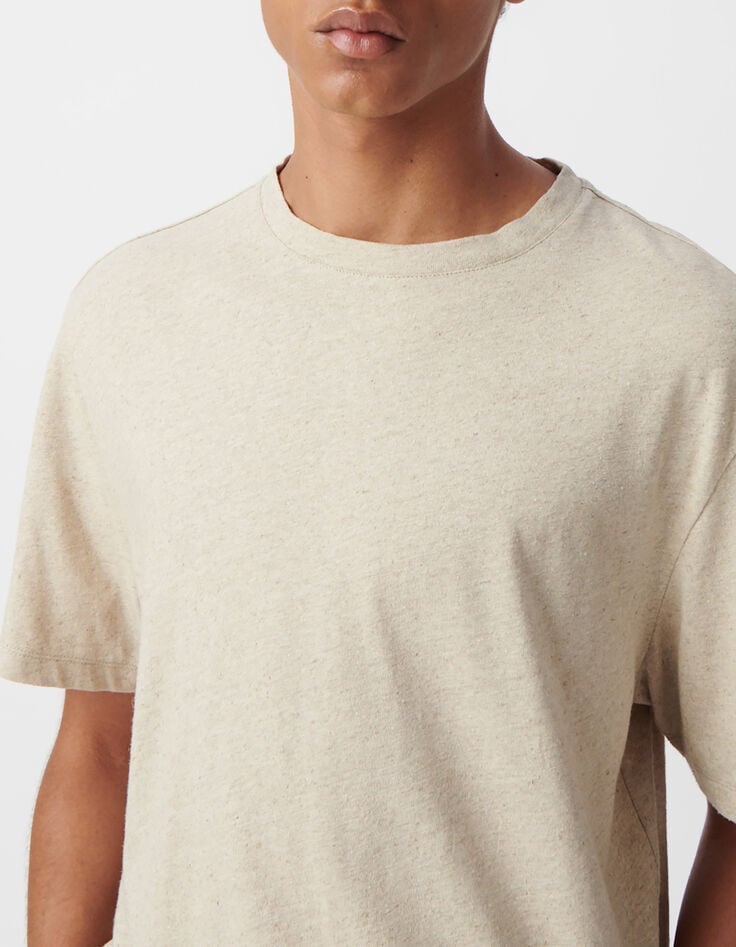 Herren-T-Shirt, beige meliert, Baumwolle und Leinen-1