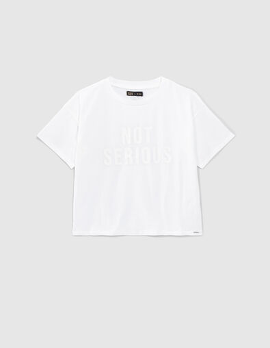Girls&rsquo; off-white organic cotton T-shirt with rubber image - IKKS